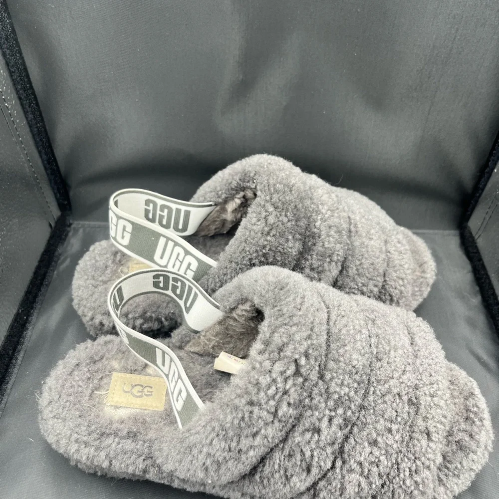 UGG Charcoal Fluffy Slides - Picture 4 of 11